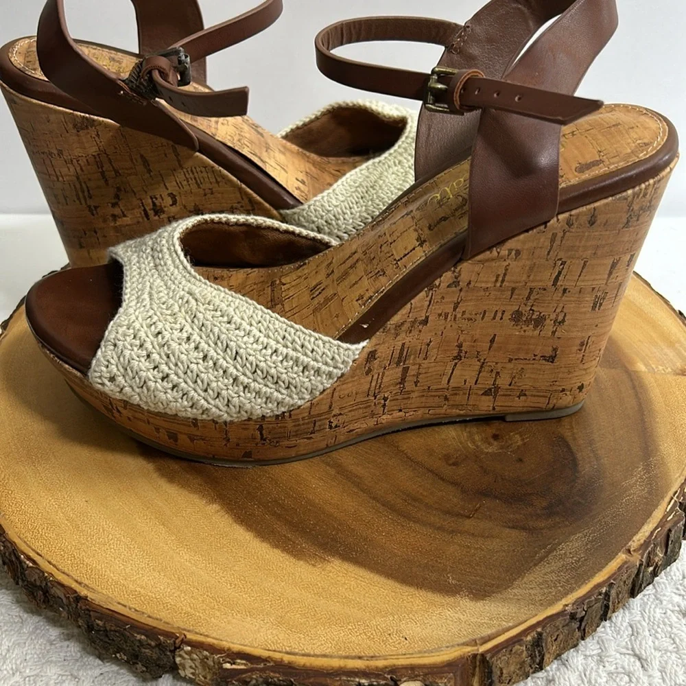 Altar'd State Cream & Brown Cork Wedge Sandals